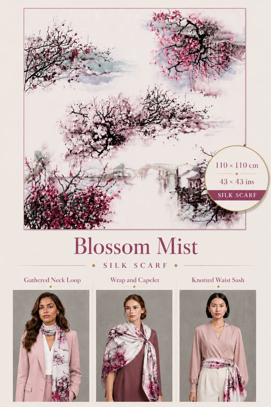 Blossom Mist Silk Scarf — 110 × 110 cm