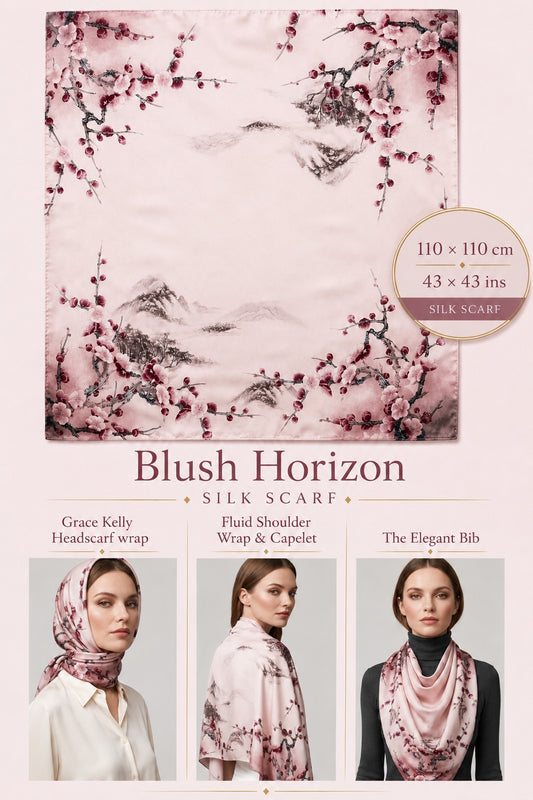 Blush Horizon Silk Scarf — 110 × 110 cm