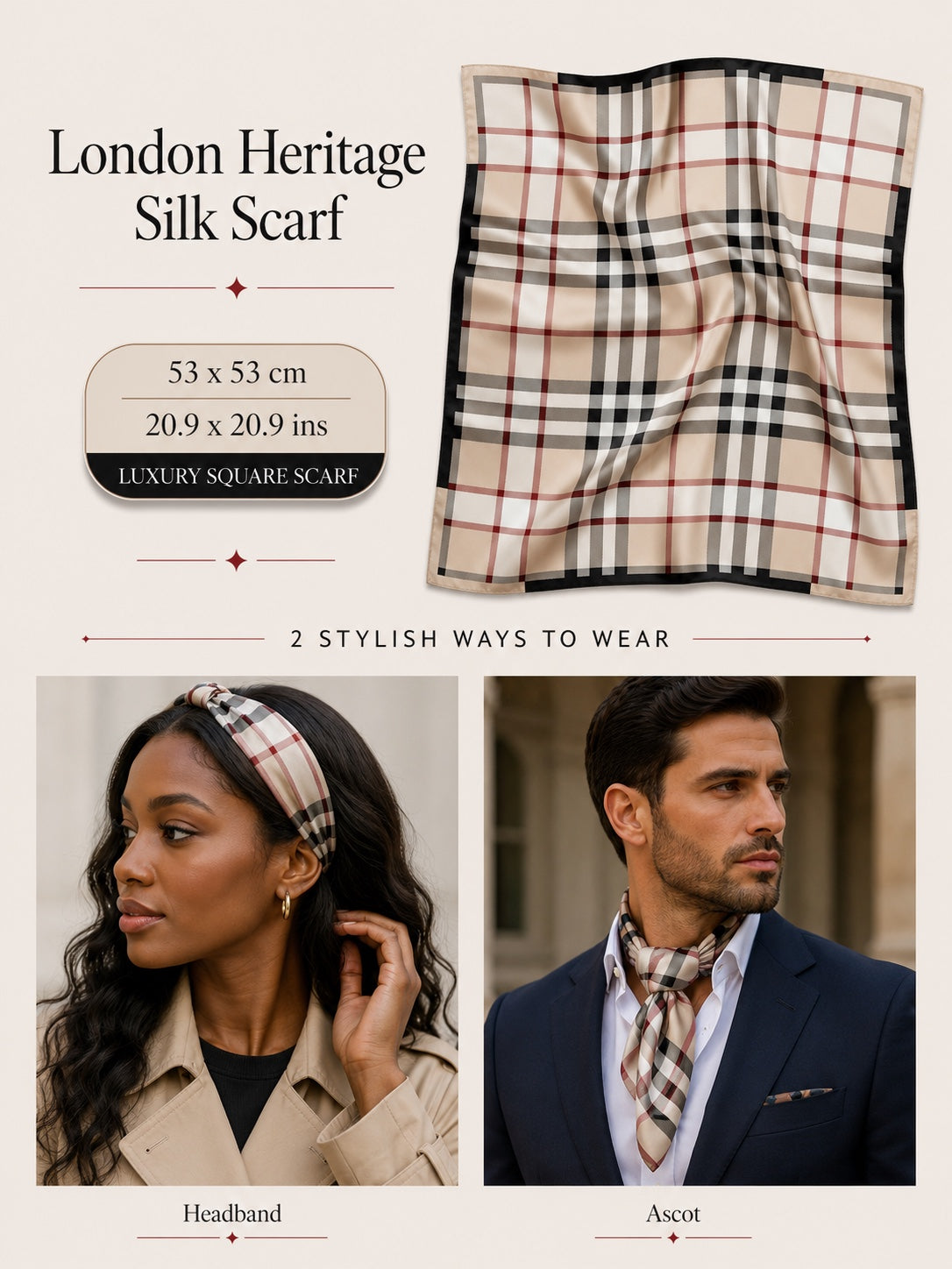 London Heritage Silk Scarf — 53 × 53 cm
