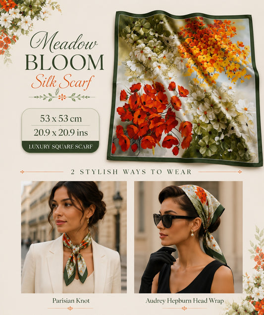 Meadow Bloom Silk Scarf — 53 × 53 cm