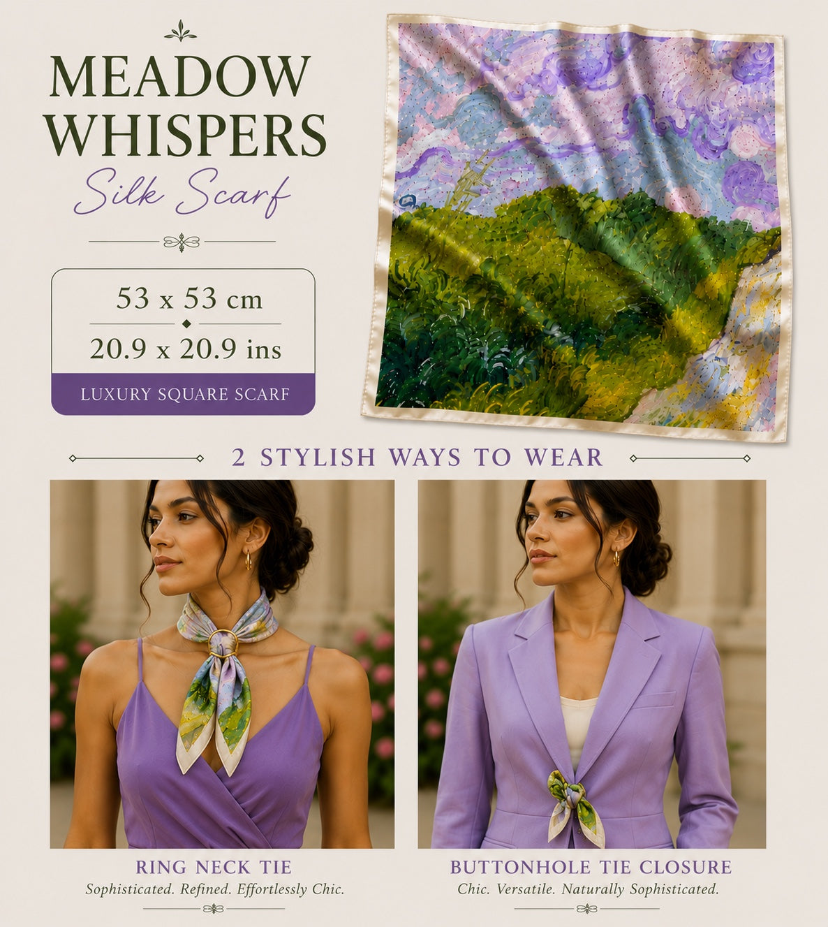 Meadow Whispers Silk Scarf — 53 × 53 cm