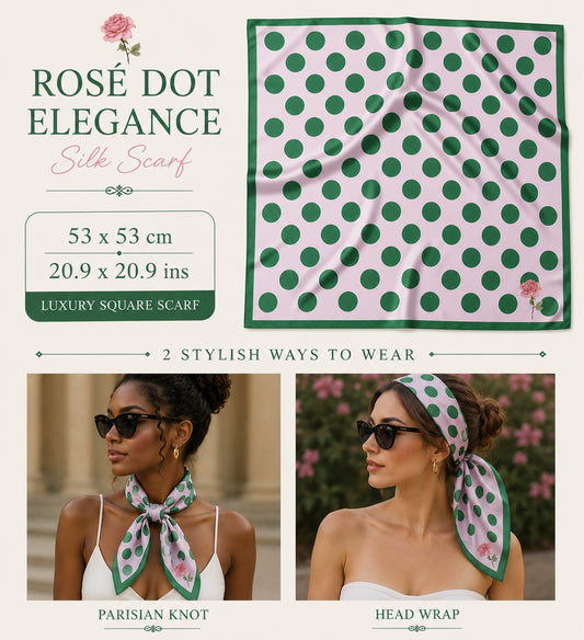 Rosé Dot Elegance Silk Scarf — 53 × 53 cm