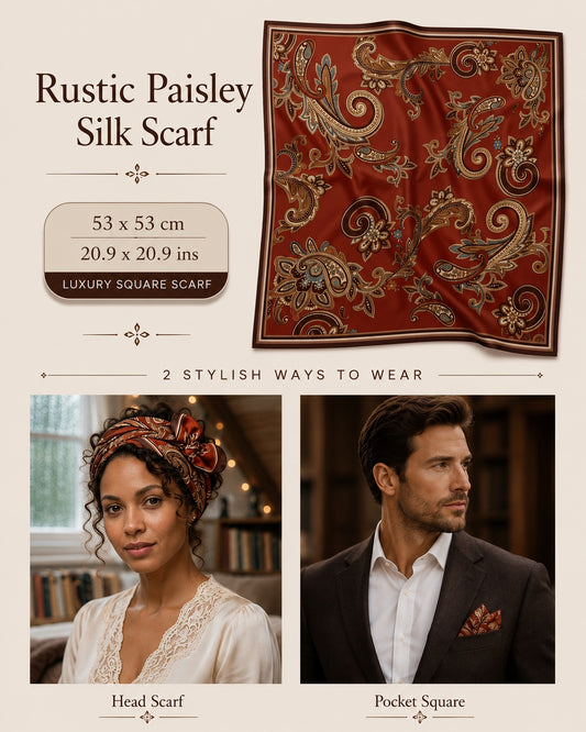 Rustic Paisley Silk Scarf — 53 × 53 cm