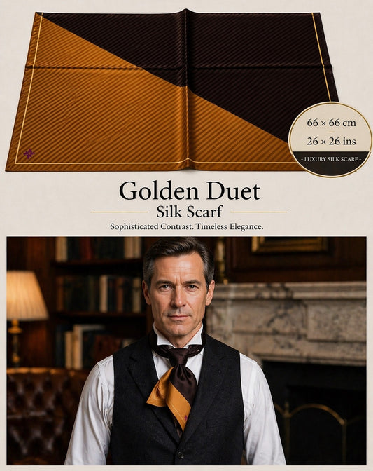 Golden Duet Silk Scarf — 66 × 66 cm