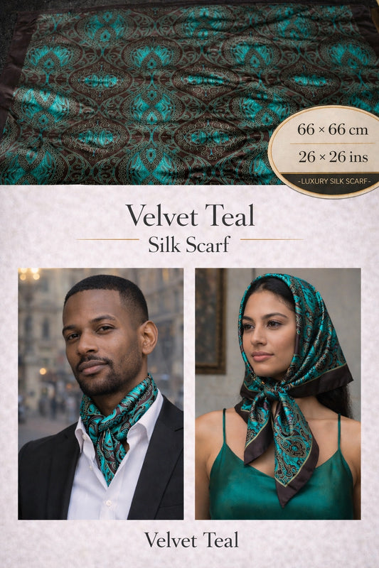 Velvet Teal Silk Scarf — 66 × 66 cm