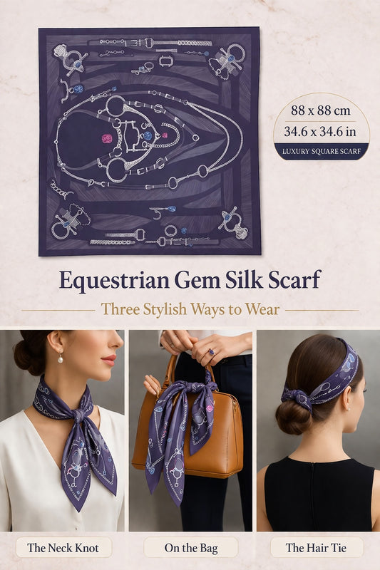 Equestrian Gem Silk Scarf — 88 × 88 cm