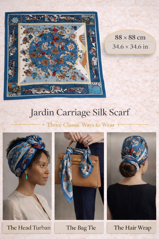 Jardin Carriage Silk Scarf — 88 × 88 cm