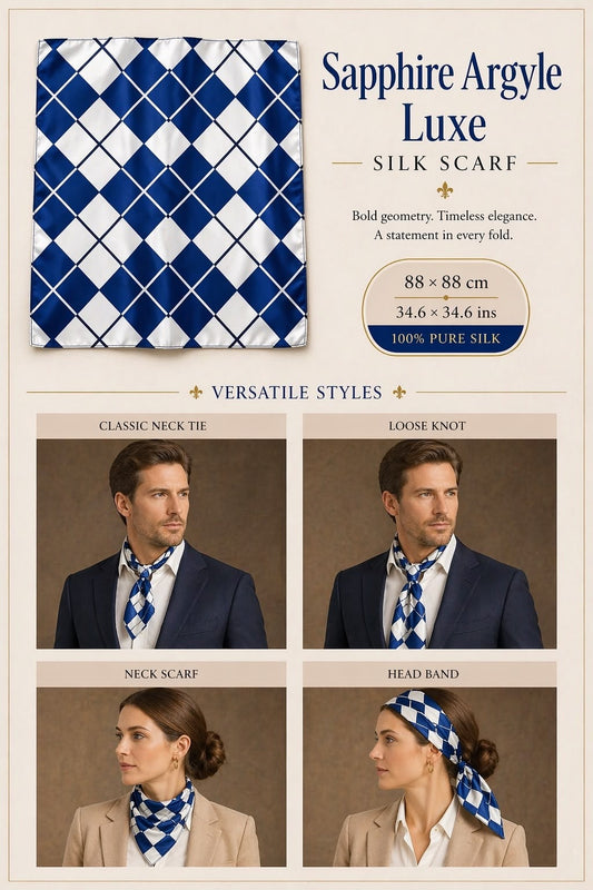 Sapphire Argyle Luxe Silk Scarf — 88 × 88 cm
