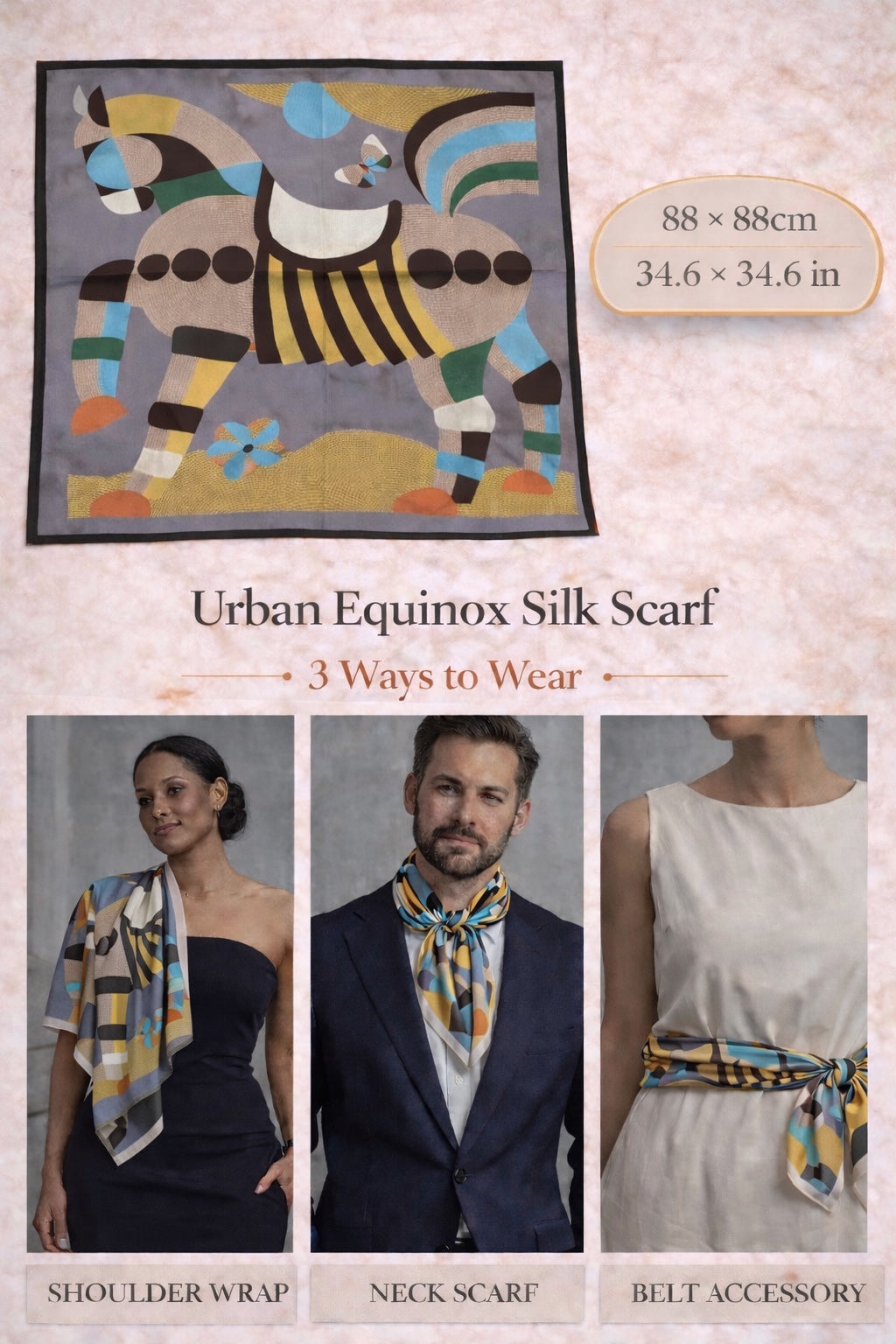 Urban Equinox Silk Scarf — 88 × 88 cm